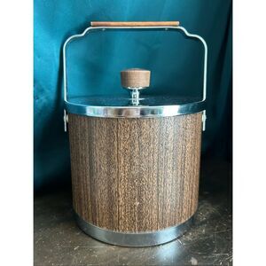 Mid-Century Atapco USA Chrome Woodgrain Ice Bucket